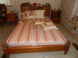 vintage headboard with bookcase; footnoard, and rails