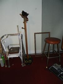 2 walkers, bath chair, stools, miscellaneous