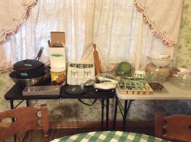 Toaster - 4 slice, George Foreman grill, set of silverware, strainer, Pyrex, etc