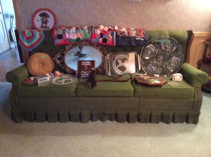 Vintage platter for punch bowl, Mirror, sofa