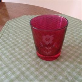 Set of 10 red glasses (Depression glass?)