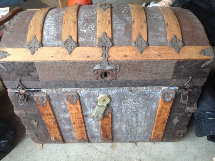 Antique Humpback Steamer Trunk