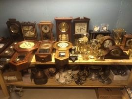 MANY WALL, MANTLE & CARRIAGE CLOCKS