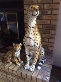 LARGE CERAMIC CHEETAH & CHEETAH CUB