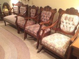 TRUMPET VINE VICTORIAN SETTEE & CHAIRS W PLATFORM ROCKER