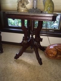 ORNATE CARVED BASE MARBLE TOP VICTORIAN TABLE