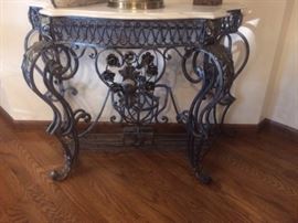 ORNATE WROUGHT IRON MARBLE TOP TABLE