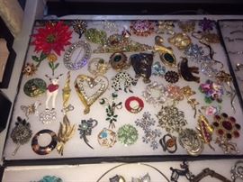 BROOCHES, SOME SIGNED---WEISS, TRIFARI & MONET