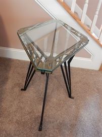 WROUGHT IRON, BRASS & GLASS END TABLE