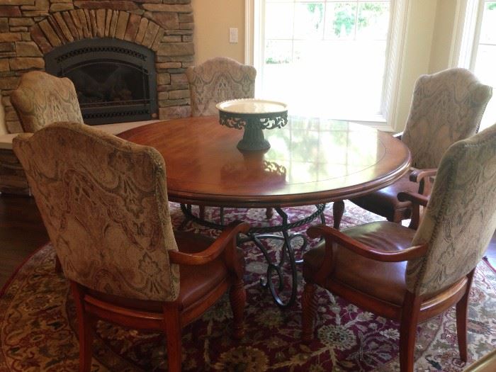 Hickory White 60" Breakfast Table and 6 Chairs/ Leather and Fabric. 