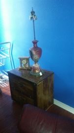 Table with antique lamp