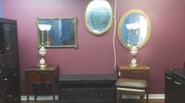 Antique mirrors, art deco lamps, 1940s sewing machines