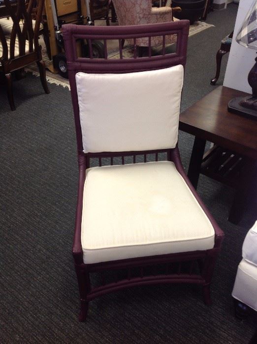Mauve Rattan Cream Duck Cloth Upholstered Side Chair