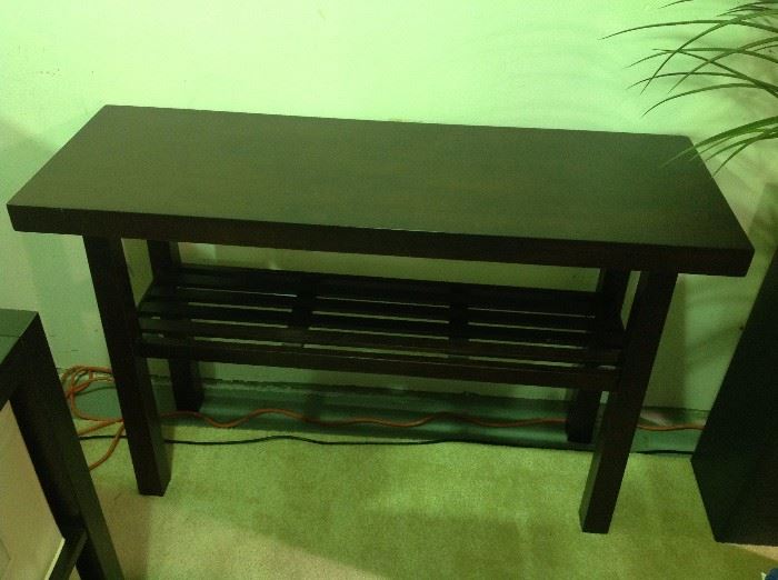 Dark Wood Open-Slat Bottom Shelf Sofa Table 
