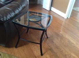 Black Metal Round Tile Inlay Glass Top Side Table - 2 of 2