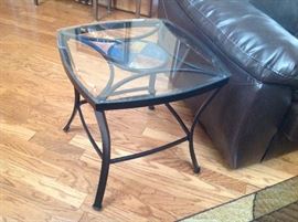 Black Metal Round Tile Inlay Glass Top Side Table - 1 of 2
