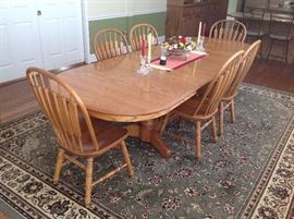 Oval Oak Dining Table w/ Two Leaves and Six Oak Dining Side Chairs