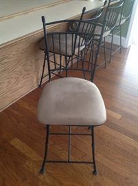 Black Metal Ultrasuede Seat Swivel Counter Stools - Four Available - Detail