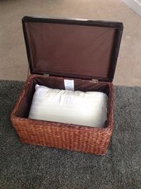 Black Faux Leather Top Rattan Storage Ottoman - Detail