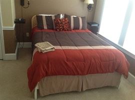 Rattan Queen Bed - Headboard, Foot Board, Side Boards & Supports w/ Complimentary Queen Size Mattresses