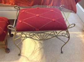Gold Metal Red Upholstered Vanity Stool
