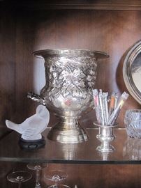 Wine/Champagne bucket. Lalique bird.Toothpick holder.