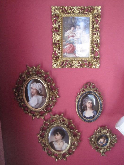 Framed porcelain plaques.