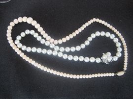 Pearl, 14k & diamond necklace. Angel Skin Coral necklace.