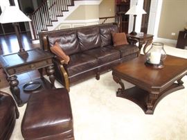 the cushions on this sofa are reversible, leather on one side and fabric on the other. This furniture is very heavy.