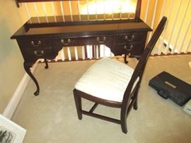 Ethan Allen desk and chair, desk has custom plate glass top.