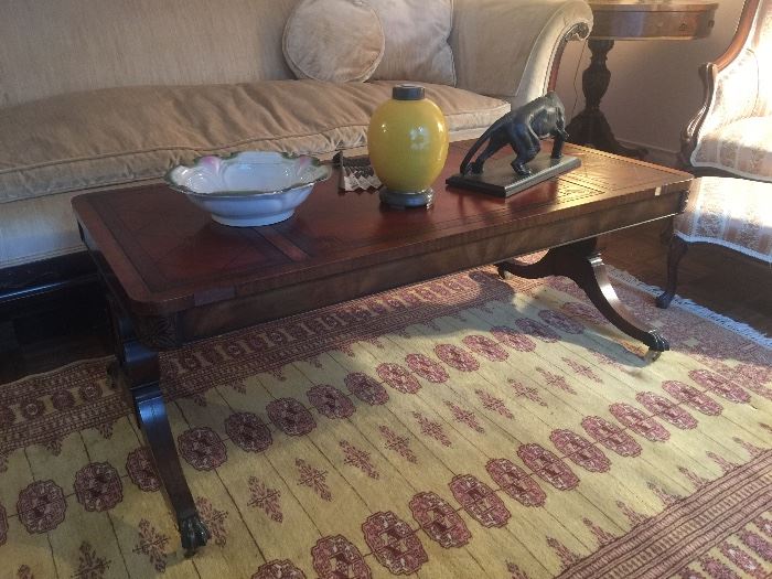 Antique leather top Duncan Phyfe style coffee table Circa 1930's