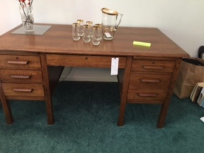 Solid Oak School Teacher's Desk