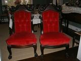 pair of Victorian red velvet chairs