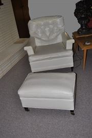 21. White Pleather Chair w Ottoman
