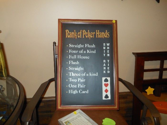 rank of poker hands wall sign 