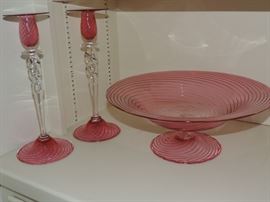 Steuben - Console Set - Cranberry Swirl