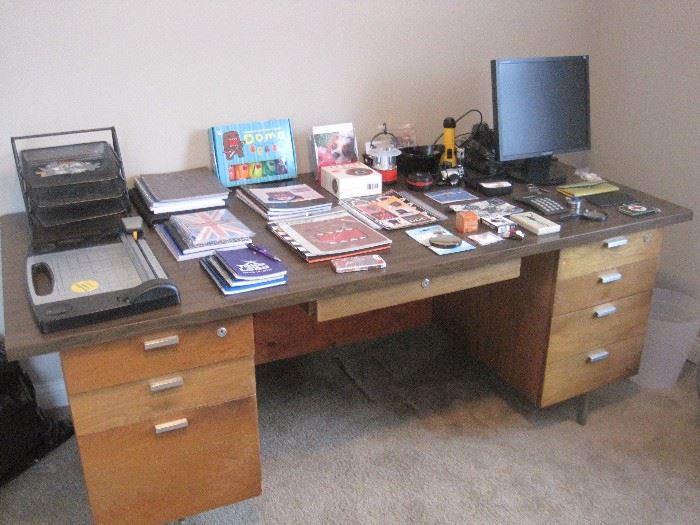 Office desk and supplies.