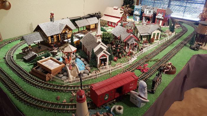 TRAIN DISPLAY IS IN 10 X 12 ROOM- ALL TO BE SOLD AS ONE PIECE- TO INCLUDE: ALL TRAINS, TRACKS, ELECTRICAL, DECOR AND MORE. ALSO INCLUDES EXTRAS.