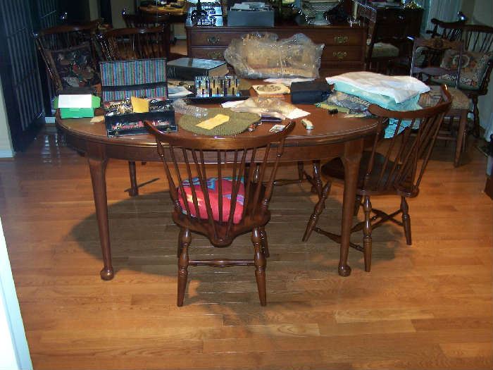 CHERRY DINING TABLE--HAS PADS, 6 CHAIRS & 3 LEAVES