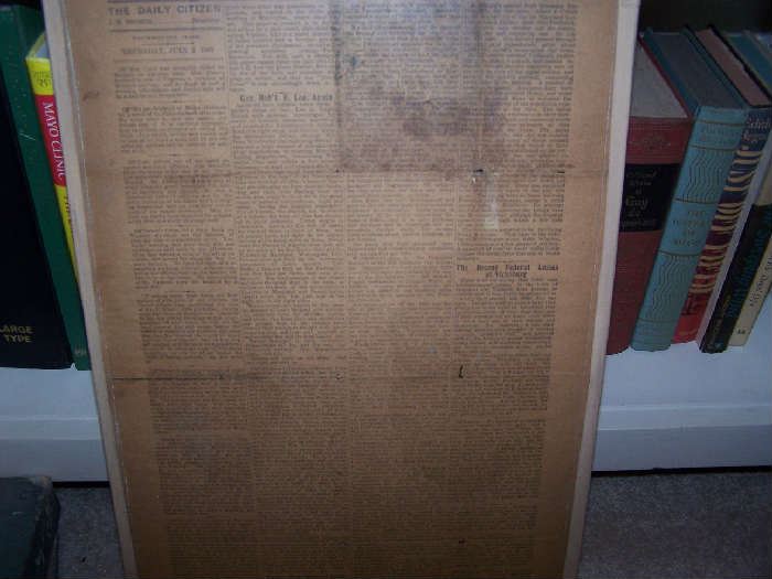 1863 "DAILY CITIZEN" IOWA NEWSPAPER--FRAMED