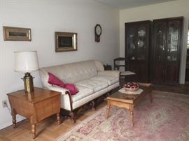 Artwork, coffee table, sofa, side table, lamp, 2 display/china cabinets