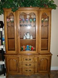 Quality Vintage china cabinet, painted wine glasses, etc