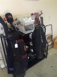 Golf bags, holder, balls, and other equipment