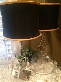 Silver treble clef lamps with black shades/gold rims