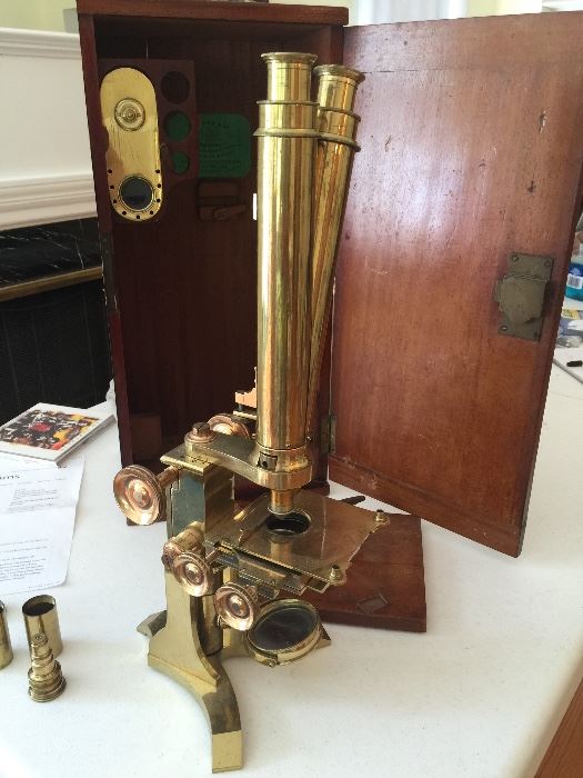 Newton & Co. Lacquered Brass Monocular/Binocular Compound Microscope - amazing find!!