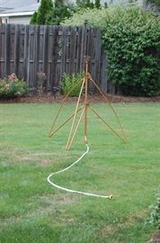 This is one incredible sprinkler.  The range is unbelievable.  The legs are adjustable which allows the water to fly great distances.  Makes an incredible piece of garden art as well.