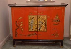Vintage Orange Lacquer Asian Cabinet