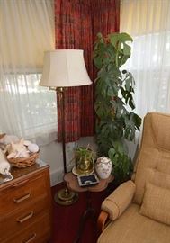 Brass Floor Lamp & Artificial Tropical Plant