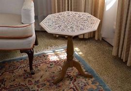 Small Pedestal Side Table with Inlaid Mosaic Top