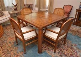 Fantastic Wood Game /Dining Table with 4 Cane Back Chairs on Casters